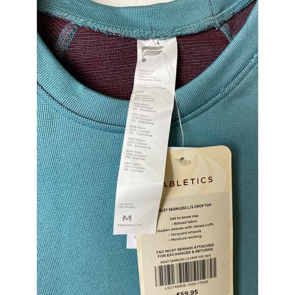 Fabletics Women's Light Green Aisley Seamless Long Sleeves Crop Top Size Medium - Picture 4 of 10